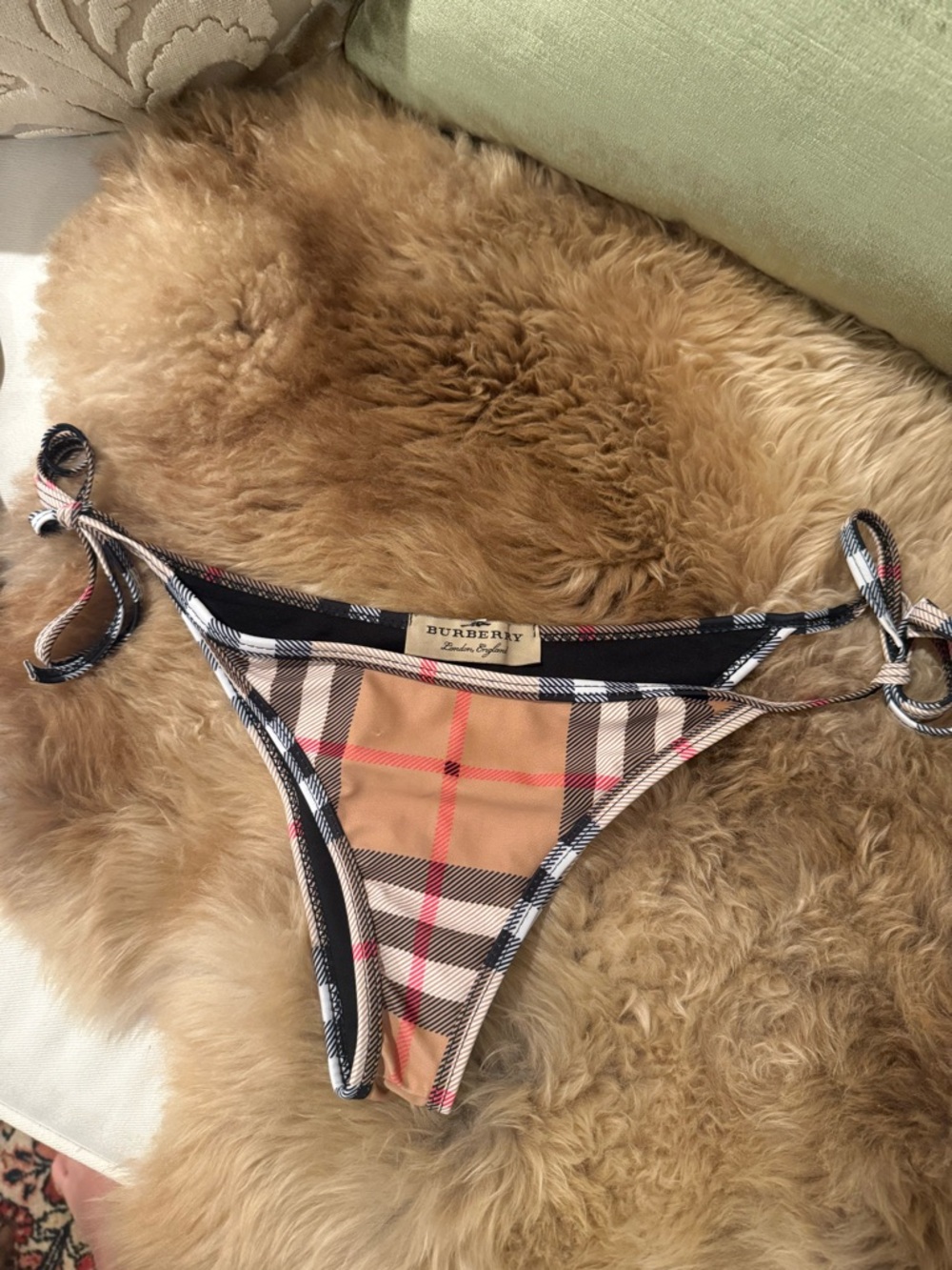Burberry Beige Plaid Triangle String Bikini Set - Picture 9 of 10